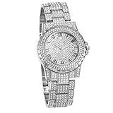 JewelryWe Men Women Watches Stylish Rhinestone Round Quartz Watch Silver Tone Stainless Steel Wristwatch for Fathers Day