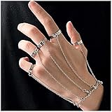 Cimenexe Punk Layered Finger Bracelet Chain Tassel Slave Bracelet Silver Ring Wrist Bracelet Half Open Ring Hand Chain Bracelet Statement Hand Chain Bracelet Jewelry for Women and Girls Gifts Cosplay