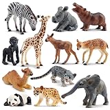 toymany 12PCS Forest Animals Baby Figurines, Realistic Woodland Animals Figures Toys Includes Elephant, Mountain Lion, Giraffe and Deer Cubs, Cake Toppers Christmas Birthday Gift for Kids Toddlers