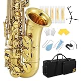 Eastar AS-Ⅲ Alto Saxophone E Flat for Beginners Advanced, Cleaning Kit, Case, Neck Strap, Reeds, Stand, Eastar Altsaxophon, Golden