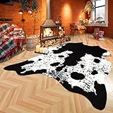 Rostyle 8x10 Black Extra Large Faux Cowhide Rugs,Cow Hide Area Rugs for Living Room Bedroom Western Home Decor Faux Fur Cow Print Carpets