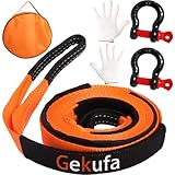 Tow Rope 5M x 5CM, 10Ton (22,000 LBS) Tow Strap Car Kit with 2 Reinforced Shackles(14Ton-31,000LBS) and 2 Protective Gloves – For Off-Road Recovery and Cars (Orange)