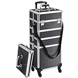 Yaheetech 5-in-1 Makeup Train Cases Beauty Cosmetics Rolling Case Professional Hairdressing Trolley with Key Locks
