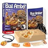 EDUMAN Amber Fossil Dig Kit, 1Genuine Amber, 6 Real Insect Crystals & Gemstone, Rocks & Stones & Bugs Excavation Kits, Educational Stem Toys Digging Set, Science Kit for Kids Age 6 7 8 9 10 11 12