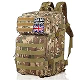 Vnvnvnv 45L Military Tactical Backpacks Large Molle Army Assault Pack 3 Day Bug Out Bag Laptop Bag for Hiking Treeking Black Hunting Rucksack with 2 Flag Patches (CP)
