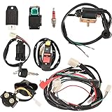 Trkimal Full Wiring Harness Loom Solenoid Relay Spark Plug Coil Regulator CDI For 4 Stroke ATV 50cc 70cc 90cc 110cc 125cc Dirt Pit Bike Buggy Quad Electric Start Engine