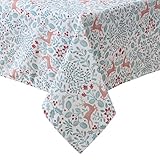 Laura Ashley Decorative Tablecloth, Wrinkle and Stain Resistant, Spillproof Water Repellent, Easy Care Washable Polyester Fabric for Dining, Kitchen, Holiday, Party, 60" x 102", Reindeer Prance