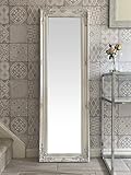 DOWNTON INTERIORS Tall Ornate AntIque White Dressing Wall Mirror with Bevelled Glass - Overall Size: 142cm x 47cm.