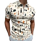 Clock Beer Glasses Print Polo Shirts for Men, Casual Short Sleeve Funny Golf Shirts for Men Dry Fit, Multicolor, Large