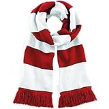 Beechfield - B479 Red and White Stadium Bicoloured Scarf - Winter and Autumn Accessories, Luxury One Size Striped Scarf for Men and Women - Made of 100% Soft-Touch Acrylic