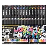 Chameleon Art Pens, 25-Pen Deluxe Set (15 Pens + 10 Color Tops) - Multicolor, 0.3mm Chisel Tip, Ambidextrous, Refillable, Perfect for Drawing, Coloring, Sketching