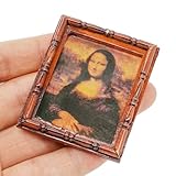 Odoria Dollhouse Wall Art Miniature: 1/12 Scale Framed Portrait Mona Lisa for Victorian Vintage Living Room - Mini Painting Golden Antique for Gallery - Tiny Picture Artwork Wood