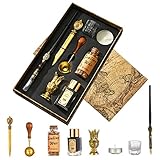 Joyeee Artist Dip Pen with Ink, Wooden Dip Pen, Bottle Sealing Wax Beads, Tea Candle, Glass Cup, Gold Letter Opener, Wooden Pen Holder and Wax Seal Spoon, Teacher Gift Box for Women Men…