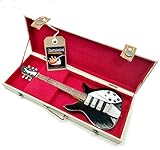 Mini Guitar The Beatles John Lennon Rickenbacker Black Fab4 Tribute Model + Hard Case Box Miniature 1:4 Scale Miniature Guitar with Storage Case Music Gadget Rock Memorabilia