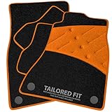 Car Mats FOR Volkswagen Transporter T5 Double Passenger [with fixings] 2004-2015 Black Carpet & Orange Ribbed Trim & Orange Full Width Heel Pad [SAPP-1605]