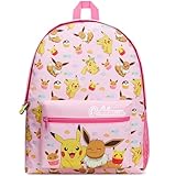 Pokemon Backpack for Kids Teenagers Pikachu Rucksack School Bag with Zipped Pockets Adjustable Straps Charizard Daypack for Travel Sports Anime Gifts (Pink)