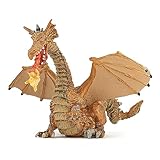 Papo - Golden Dragon with Flame Figurine - Fantasy Toy for Kids Age 3+ - Hand-Painted Castle Guardian - Enchanted World Collection - Durable Plastic Model - Gift Idea - 15 cm - 39095
