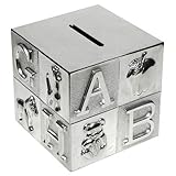 Childrens Silver Plated ABC Cube Money Box