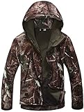 Czen Men's Tactical Camouflage Softshell Jacket Outdoor Army Military Fleece Lined Waterproof Hooded Jacket Outwear Hunting Coat (trees,L)