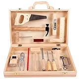 Kids Wooden Tool Set Toy Wooden Tool Box Tools Kit Role Play Montessori Mock Disassembly Construction Toys Realistic Garden Play Set with Box Case and Tools Accessories for Boys Girls Ages 3+