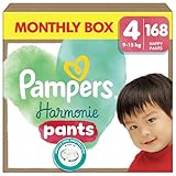 Pampers Harmonie Nappy Pants Size 4, 168 Nappies, 9kg-15kg, Monthly Pack, Gentle Skin Protection and 360° Comfort Fit