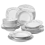 VEWEET 'Serena' 24-Piece Dinner Set Ivory White Irregular Patterns Dinner Set Porcelain Tableware Set with Bowls Dessert Plates Soup Plates Dinner Plates Service for 6