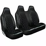 OTOKEA For FIAT DOBLO DUCATO SCUDO - Van Seat Covers, Front Pair Single & Double, Quilted Cushioned Design, Airbag Friendly - Black