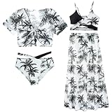 Adigau Stitch Swimsuit Girls 4 PCS Bikini Set Elasticated Maxi Skirt Cover-up Child Adjustable Bathing Suit Kids Breathable Swimwear Holiday 9-10 Years Black