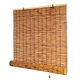 Bamboo Blinds 90 100 120 145 165cm Wide Retro Bamboo Roller Blinds Natural Reed Curtains Anti-UV Outdoor Roller Blinds Shade With Lifter Sunshade Privacy Screen Roman Blinds For Kitchen Windows