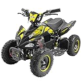 Zorax 36V 1000W Yellow 6'' Tyre Battery Powered Kids Mini ATV Quad Bike (Foot Brake - 3 Speeds - LED Light - Forward/Neutral/Reverse - CE Approved - MAX Capacity: 65KGS) Children's Electric Ride on