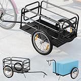 TANGZON 2-in-1 Bicycle Cargo Trailer, Utility Bike Towing Trolley with Reliable 40 CM Air Wheels, Foldable Metal Frame & Removable Cover, Versatile Luggage Hitch for Multi-bike Compatibility