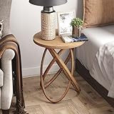 LONYKE Rustic End Table, Farmhouse Wood Side Table Rustic Plant Stand with Intertwined Line Design for Living Room, Office, Walnut
