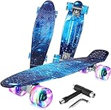 BELEEV 22 inch Skateboards for Kids, Cruiser Skateboard for Girls Boys Teens Adults Beginners, LED Light up Wheels, Mini Skateboards Classic Complete Skate Board with Skate T-Tool, Max Load 220 LBS