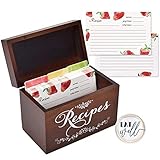 Vintage Wood Recipe Box with Cards and Dividers 4x6 Recipe Holder Card Kithen Strawberry Orange Olive theme