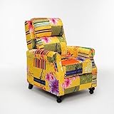 Funky Patchwork Recliner Armchair for Living Room – Colourful Wingback Floral Chair, High Seat Patchwork Armchair for the Elderly, Unique Reclining Seat for Relaxing