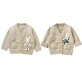 LAWKUL Baby Toddler Cardigan Warm Sweater Long Sleeve Knit Jacket Bunny Rabbit Pockets Coats Boy Girl Beige 9-12 Months