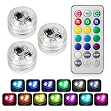 3Pcs Mini Submersible LED Lights with Remote Control, RGB Multicolor Changing Waterproof Underwater Tea Lights for Halloween, Christmas, Wedding, Ponds, Pools, Fountains, Gardens Party Decoration