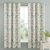 Catherine Lansfield Clarence Floral 66x72 Inch Lined Eyelet Curtains Two Panels Natural Green