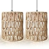PRITOK Rattan Lampshade: 2 Pack Boho Style Woven Rattan Pendant Light Shades, Natural Light Cover, Cylinder Woven Lampshade, Weaving Handicraft Lamp Shade for Restaurant, Living Room, Bar
