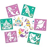 Baker Ross FE203 Mermaid Stencils - Pack of 8, Plastic Stencils for Children, Art Set for Kids to Create and Design Themed Books, Cards and Pictures