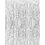 CHRORINE 1pcs 6.5ft Silver Foil Fringe Tinsel Curtain Backdrop for 16th 30th Silver Birthday Decorations Men Boys Girls Winter Christmas Decor Bachelorette Baby Shower Kids Party Decorations Supplies