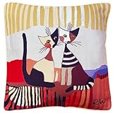 Signare Rosina Wachtmeister Cat Tapestry Decorative Cushion Cover, Artistic Cats Design (Resina Cat Cappia, CCOV-RWC-COPPIA)