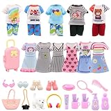 Festfun 29 Doll Clothes and Accessories 1 Suitcase 4 Sweet Dresses 2 Tops 2 Pants Outfits 2 Shoes 18 Accessories Shoes Headset Puppy Travel Set for 6 Inch Doll Girl Gift