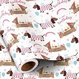 RUSPEPA Dog Birthday Wrapping Paper Roll for Girls, Mini Roll, Pink Dachshund with Cake, Balloon and "Happy Birthday" Text Design Gift Wrap for Kids, Pet Lovers, Puppy Party, 43.2cm x 5m