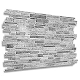 NOVECRAFTO Natural Stone Effect 3D Wall Panels - 4 Sheets Covering 19.84 sqft (1.84 sqm) Decorative PVC Plastic Cladding Panel Size 37.79 x 18.89 in (96x48 cm) – Grey Natural Stone Brickwork Pattern