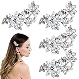 Mabor 4Pcs Diamante Hair Clips for Women - Silver Bridal Hair Clips Bling Sparkly Wedding Hair Clip Faux Flower Hairpins Rhinestone Headpiece for Brides Bridesmaids Girls