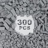 300 Pcs Classic Building Bricks, Light Grey Bulk Bricks, Compatible With All Major Brand Parts and Pieces, Creative Building Block Toys for Boys Girls Ages 3 4 5 6 7 8 9 10 Years Old (Light Grey)