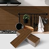 Tile Stickers for Kitchen, AMOYUN 12pcs Wooden Effect Wall Sticker 3D Wall Panels Peel and Stick Wall Tile Backsplash for Bathroom Retro Self Adhesive Waterproof Subway Tiles DIY-10x30cm Brown