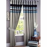 Curtina Harvard Stripe Print Eyelet Lined Curtains, Duck Egg, 66 x 54 Inch