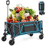 Folding Festival Trolley on Wheels - Morpilot Foldable Camping Cart 150lbs Pull Along Wagon Heavy Duty Trolley for Beach Shopping Fishing Picnic Outdoor